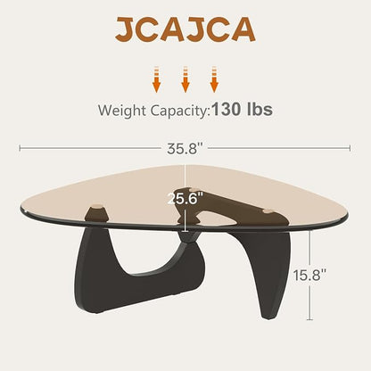 Coffee Table for Living Room Mid Century Modern Center Small Table with Glass Top and Wood, Black Brown(36 Inch)