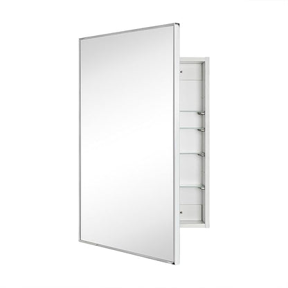 TEHOME 20'' x 30'' Chrome Recessed and Surface Mount Bathroom Medicine Cabinet with Mirror Square Cornered Metal Framed Rounded Rectangle Medicine Cabinet Mirror