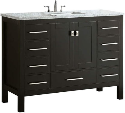 Eviva Aberdeen 42 in. Espresso Single Sink Bath Vanity with Carrara Quartz Top and Undermount Porcelain Sink