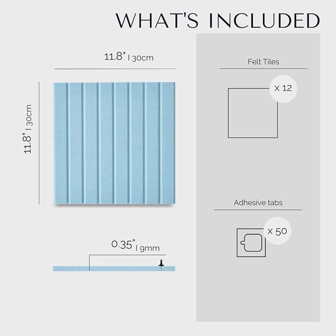 Large Bulletin Board 48x36- Office Wall Organizer to Replace Your Old Cork Boards for Walls for Office Decor -12-Pack Felt Wall Panels to Use in Home Office Decor, Classroom Decor (Baby Blue)
