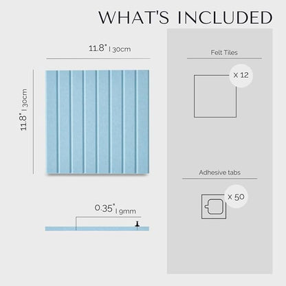 Large Bulletin Board 48x36- Office Wall Organizer to Replace Your Old Cork Boards for Walls for Office Decor -12-Pack Felt Wall Panels to Use in Home Office Decor, Classroom Decor (Baby Blue)