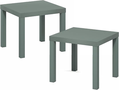 Furinno Classic Toolless Assembly Square Side Table Set of 2, Green End Table with 1.8 Thick Tabletop, Night Stand, Bedside Table, for Living Room, Bedroom, Light Sage
