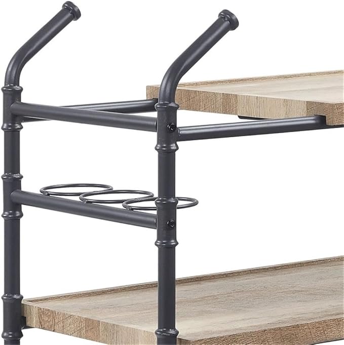 Acme Brantley Serving Cart with 3 Wooden Shelves in Oak and Sandy Black