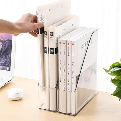 Magazine Holder, Clear Plastic Vertical File Magazine Organizer, Desktop File Magazine Book Storage Shelf for Office Desk (2PCS), 10.6x9.8x3.1 Inch