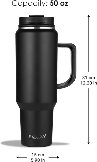 EALGRO 50 oz Tumbler with Handle, Insulated Tumblers with Lid and Straw, Large Metal Sports Water Bottle Jug, Thermal Stainless Steel Travel Coffee Mug Cup, Blush