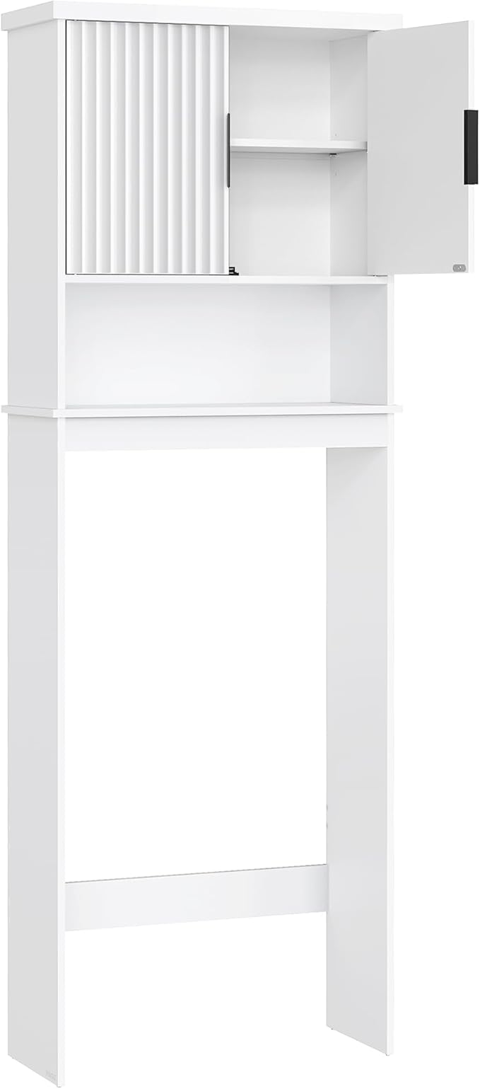 VASAGLE MAXE Collection - Over The Toilet Storage Cabinet, 23.6-Inch Wide Mid Century Modern Bathroom Organizer with Fluted Doors, Adjustable Shelf, Space-Saving, Cloud White UBTS028WB01S