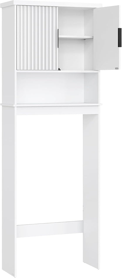 VASAGLE MAXE Collection - Over The Toilet Storage Cabinet, 23.6-Inch Wide Mid Century Modern Bathroom Organizer with Fluted Doors, Adjustable Shelf, Space-Saving, Cloud White UBTS028WB01S