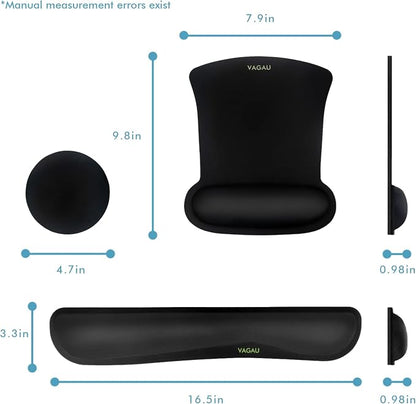VAGAU Premium Keyboard Wrist Rest and Mouse Pad Wrist Support, Ergonomic Memory Foam Set for Office, Laptop, Mac, Computer and Gaming, Comfortable Typing &Wrist Pain Relief (C-Black)