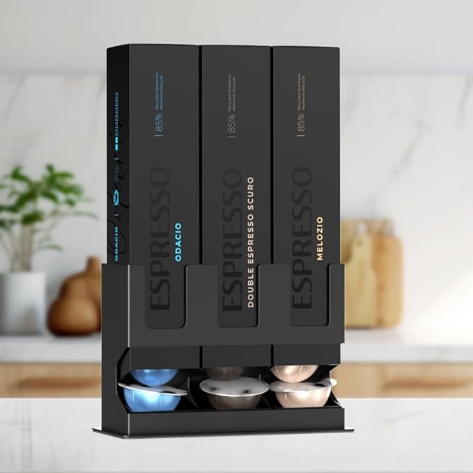 GALVANOX Holder for Nespresso Vertuo Pods Countertop Dispenser Stand, Holds 3 Box Sleeves - Easily Dispenses 3 Coffee Flavors, Freestanding Design with Non-Slip Steel Base, (30 Vertuoline Pods)