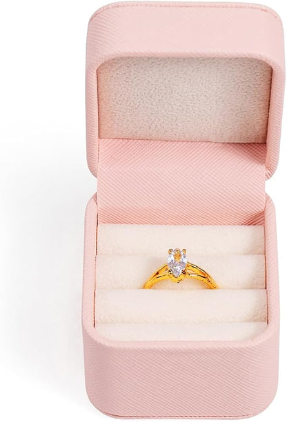 SANQIANWAN PU Leather Wedding Ring Box Jewelry Case for Proposal Engagement Ring Box Jewelry Display Box Gift Box for Birthday and Anniversary (Light Pink-B)
