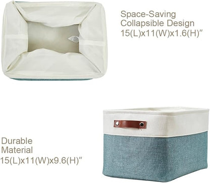 DECOMOMO Storage Baskets for Shelves - Fabric Storage Bins, Linen Closet Organizers and Storage (Green & White, Large - 4 Pack)