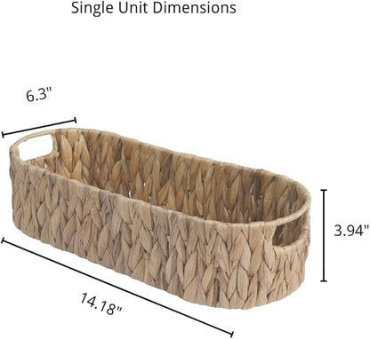 Toilet Paper Storage with Handles, Water Hyacinth Toilet Paper Holder, Storage Basket for Table, Shelves, Bathroom, Living Room, Gift Basket, Decor, 2 Packs (14.2" × 6.3" × 3.9")