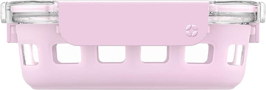 Ello Duraglass Meal Prep Container, 1.75 cup- Glass Food Storage Container with Silicone Sleeve and Airtight BPA-Free Plastic Lid, Dishwasher, Microwave, and Freezer Safe, Cashmere Pink
