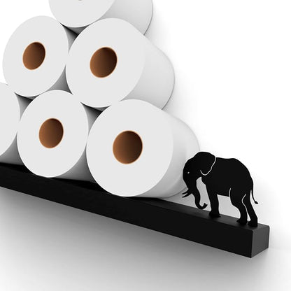 Artori Floating Toilet Paper Shelf Storage - Bathroom Wall Decorations, Tilted Wall Toilet Paper Holder, Mounted Toilet Decor Organizer for Tissue Rolls, Wipes, Towels, & More - Elephant