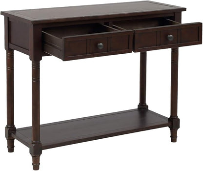 Knocbel 35.5 Inch Antique Entry Console Table with Drawers & Bottom Open Shelf, Solid Wood Sofa Couch Table for Entryway Hallway Living Room (Espresso)