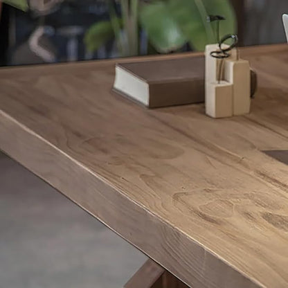 homary 47.2" Solid Wood Executive Desk, Rustic Farmhouse Home Office Desk with X-Trestle Base, Compact Writing & Computer Table for Home Office or Study Room