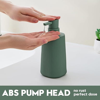Small Soap Dispenser for Bathroom and Kitchen, Modern Farmhouse Striped Style Plastic Hand Soap Dish Soap Dispenser with Pump Matte Green