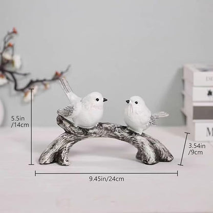 Resin Love Birds on Branch - 9.8 Inch Couple Bird Statue, Romantic Home Decor Gift for Valentine's Day, Wedding, Anniversary - Desk, Shelf, Bedroom, Office and Garden Decor