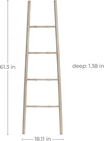 LuxenHome Rustic Blanket Ladder, 61'' Birch Wood 4-Rung Blanket Ladder, Farmhouse Towel Rack Stand for Bathroom Living Room Decor, Towel Holder House Furniture, Home Decor Accessories