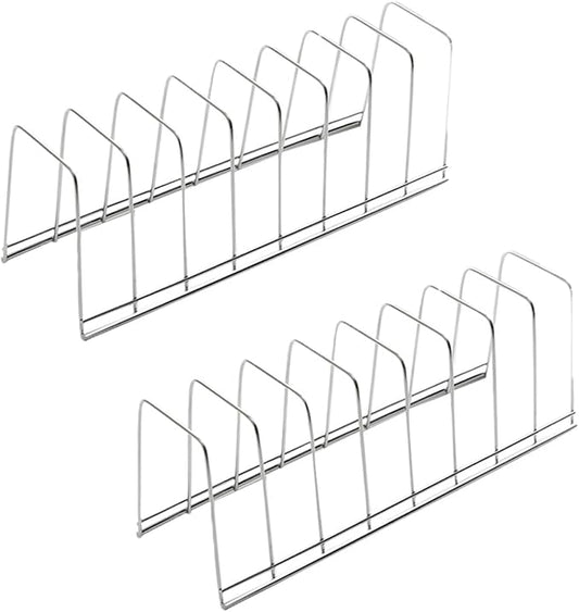 Dish Drying Rack, Kitchen Counter Storage, Stainless Steel Pot Lid Holder, Cutlery Organizer, 8-Compartment Cutting Board Drying Rack or Cabinet-Style Kitchen Storage Rack (2-Piece Set)