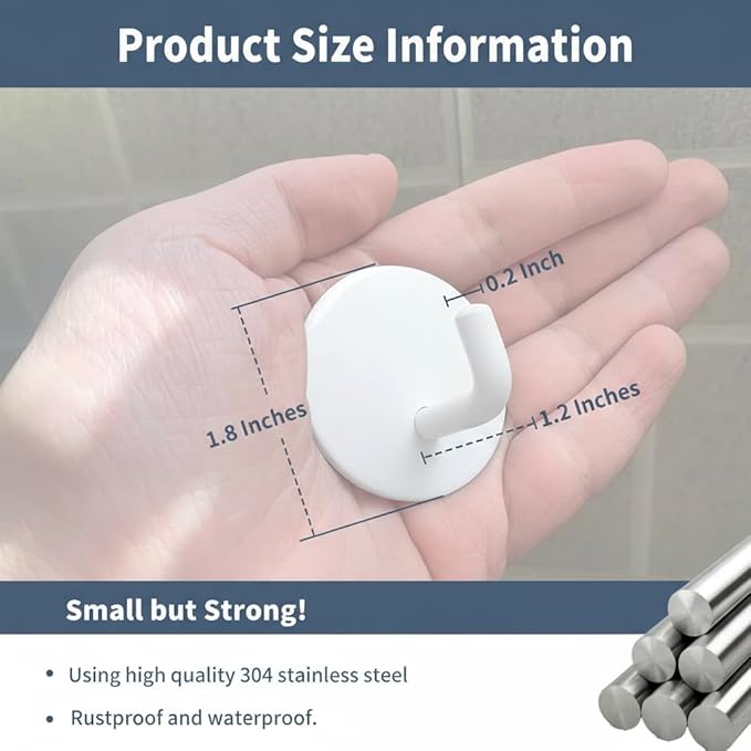 Rise age Adhesive Hooks Heavy Duty Waterproof in Shower Hooks for Hanging Loofah, Towels, Clothes for Bathroom Removable Adhesive Wall Hooks Door Hook Stainless Steel Stick on Hooks 4 Pcs (White)