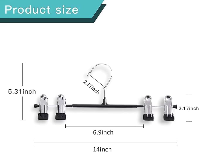 14Inch 30PACK Pants Hangers with Clips Adjustable Skirt Hangers for Women Black Metal Non-Slip Trousers Hanger Heavy Duty Space Saving Clothes Hangers for Shorts,Jeans