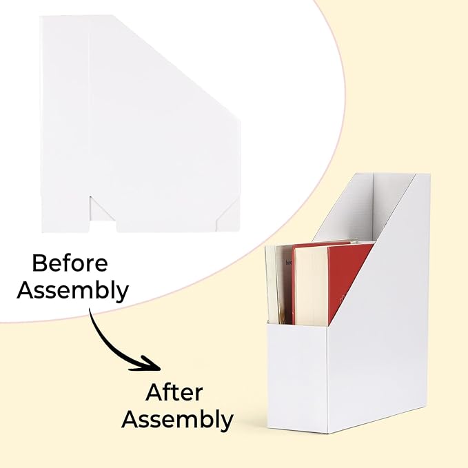 EXYGLO 12 Pack White Magazine File Holder, Cardboard Magazine Rack with Label, Foldable Storage Organizer Box for Book, Documents, 9.9x3.3x12 Inches