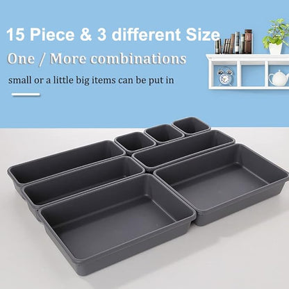 Kutesna 15 PCS Interlocking Desk Drawer Organizer Separator for Office,Bathroom,Kitchen,Makeup（Black）