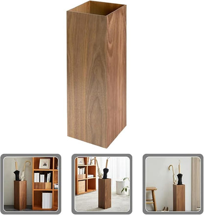 HOMSFOU Umbrella Stand Wood Umbrella Holder Farmhouse Bucket Square Wooden Holder Canes Walking Sticks for Home Office Entryway 6.3" L x 6.3" W x 19.7" H