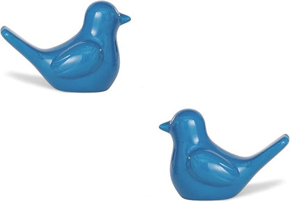 Artconal Small Blue Bird Statue Ceramic 2-Piece Set, 2¾ inch Cute Knick Knack for Home Office Shelf Desk Decor