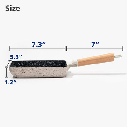 Ceramic Coating Square Japanese Tamagoyaki Omelette Small Skillet, Non-stick Rectangle Egg Roll Pan with Wood Handle