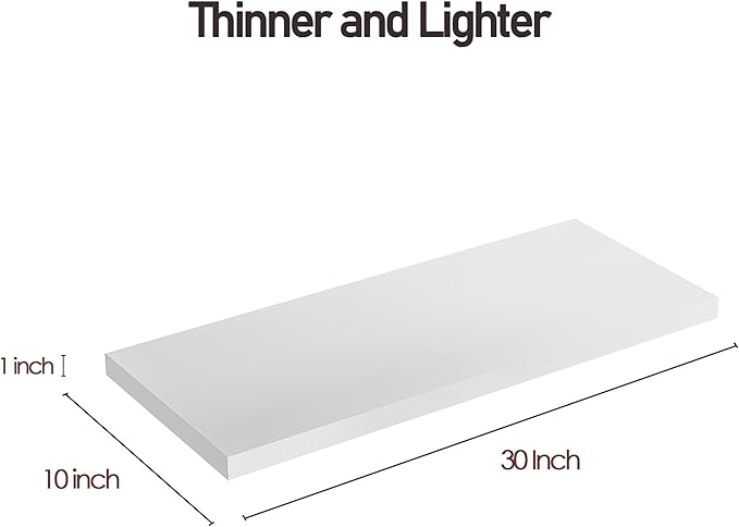 JPND Wall Shelf Set of 2, White Floating Shelves 30 in W x 10 in D x 1 in H, Wooden Floating Wall Shelf with Invisible Brackets for Living Room/Bedroom/Bathroom/Kitchen Storage and Decor