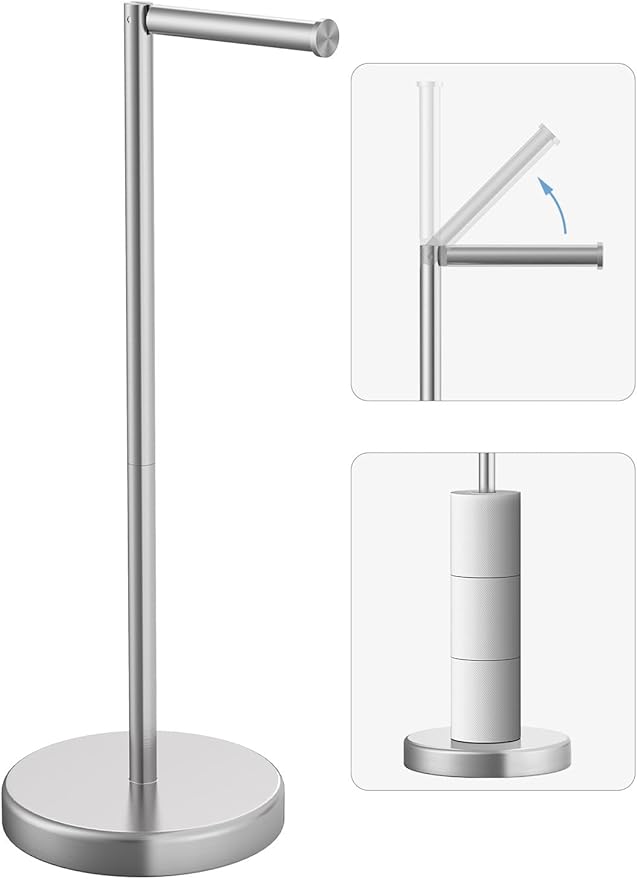 Brushed Nickel Toilet Paper Holder Stand, Freestanding Toilet Paper Holder for Bathroom, 304 Stainless Steel Rustproof Tissue Roll Holder Storage for 4 Rolls(Fits All Rolls)