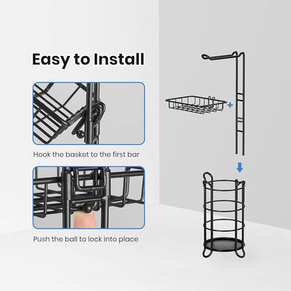 Matte Black Bathroom Freestanding Toilet Paper Holder Tissue Roll Holder Stand with Shelf Storage Holds 4 Jumbo Rolls Phone and Wipes