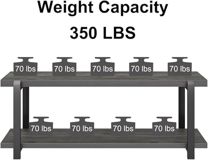 EXCEFUR Industrial Entryway Bench with Storage, Rustic Wood and Metal Shoe Rack Bench Seat, 47 Inch Grey