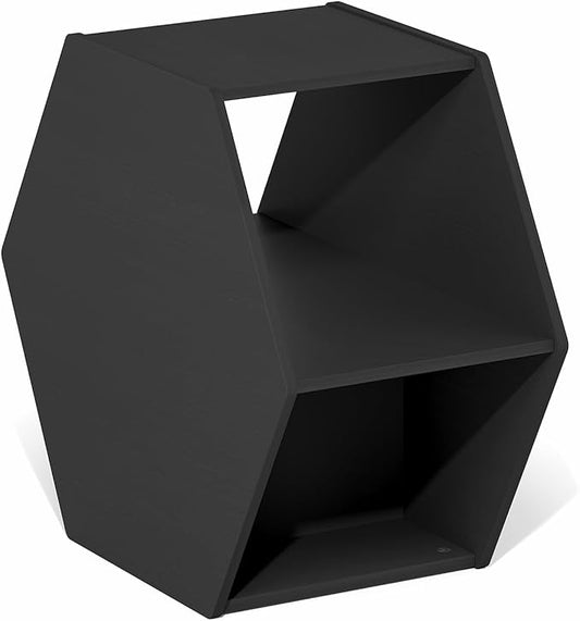 Furinno Simple Design Coffee Table, Hexagon Modern Center Table with Open Shelf, Vertical or Horizontal Side Table, for Living Room, Bedroom, Home Office, Americano
