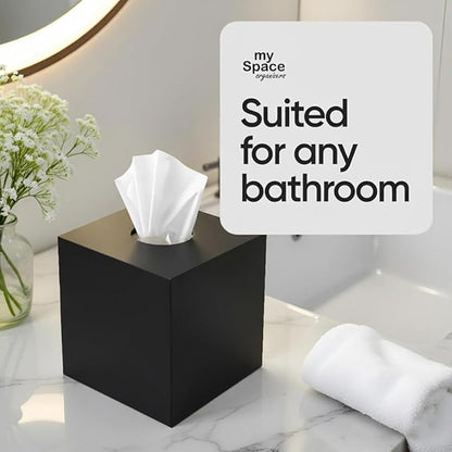 Square Tissue Box Cover | Fits Standard Square Tissue Boxes | Black Tissue Box Holder for Bathroom | Premium Acrylic Tissue Cover | Cube Tissue Holder | 5.3" x 5.3" x 5.5"