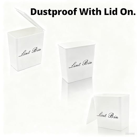 Artilife Magnetic Plastic Lint Bin with Lid for Laundry Room, 6 X 5 Inch Compact Wall Mount Lint Holder for Dryer, Small White ABS Trash Can for Dryer Lint and Sheets