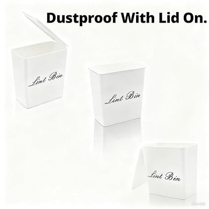 Artilife Magnetic Plastic Lint Bin with Lid for Laundry Room, 6 X 5 Inch Compact Wall Mount Lint Holder for Dryer, Small White ABS Trash Can for Dryer Lint and Sheets