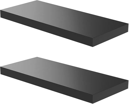 JPND Floating Shelf, Set of 2 Wall Shelf, 24 in W x 12.75 in D x 2 in H Wooden Floating Wall Shelf with Invisible Brackets for Living Room/Bedroom/Bathroom/Kitchen Storage and Decor, Black