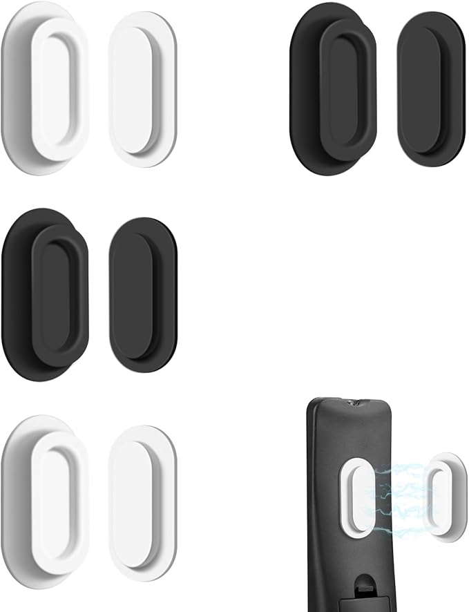4 Pack Strong Magnetic Remote Control Holder, Self-Adhesive Silicone Remote Holder Wall Mount for TV, Fan, Air Conditioner Remote Control (Black+White)