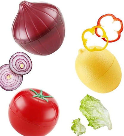 Onion, tomato, lemon, green pepper 4 PCS Vegetable and Fruit Storage Containers for Fridge,，Reusable SiliconeRefrigerator Box Storage Bowls Saver Holder Keeper