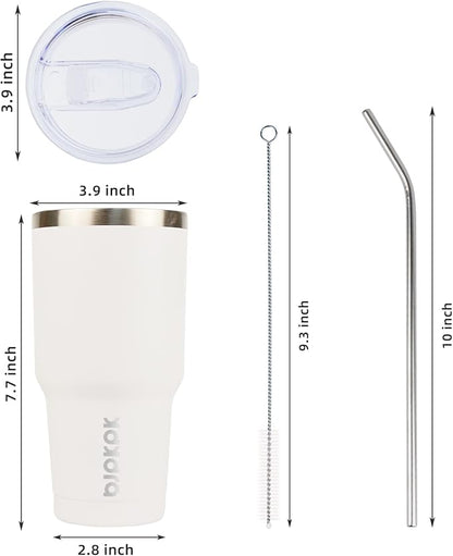 BJPKPK 30oz White Stainless Steel Tumbler With Lid And Straw Reusable Insulated Coffee Travel Thermal Tumblers Cup