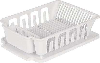 STERILITE 2-Piece Large Sink Set Dish Rack Drainer, White (18 L x 13 3/4" W x 5 1/2" H), 3/4" L x 3/4" W x