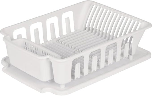 STERILITE 2-Piece Large Sink Set Dish Rack Drainer, White (18 L x 13 3/4" W x 5 1/2" H), 3/4" L x 3/4" W x