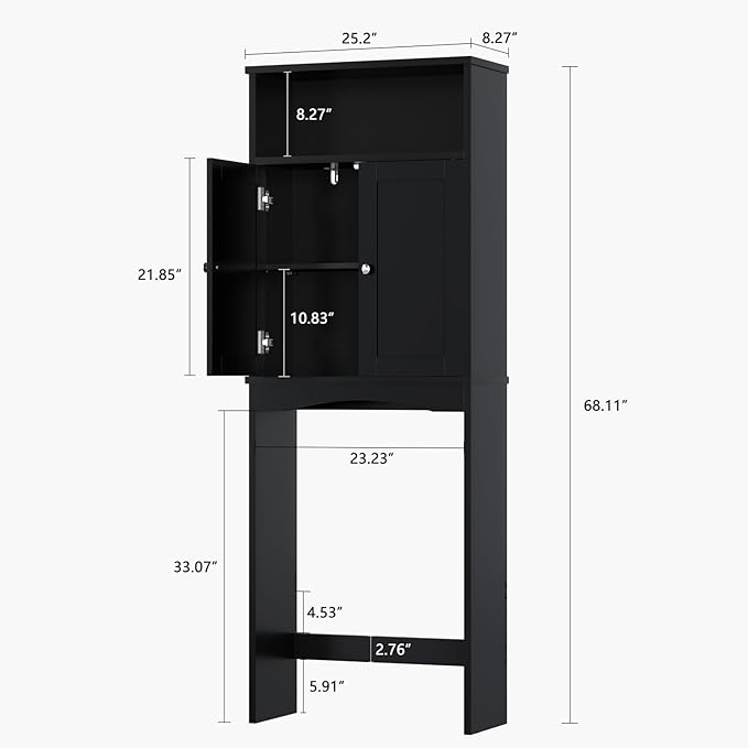 Over The Toilet Storage Cabinet, Over The Toilet Storage with Adjustable Shelf and Double Doors, Above Toilet Storage Cabinet for Bathroom Storage Over Toilet Bathroom Organizer (Black)