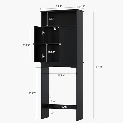 Over The Toilet Storage Cabinet, Over The Toilet Storage with Adjustable Shelf and Double Doors, Above Toilet Storage Cabinet for Bathroom Storage Over Toilet Bathroom Organizer (Black)