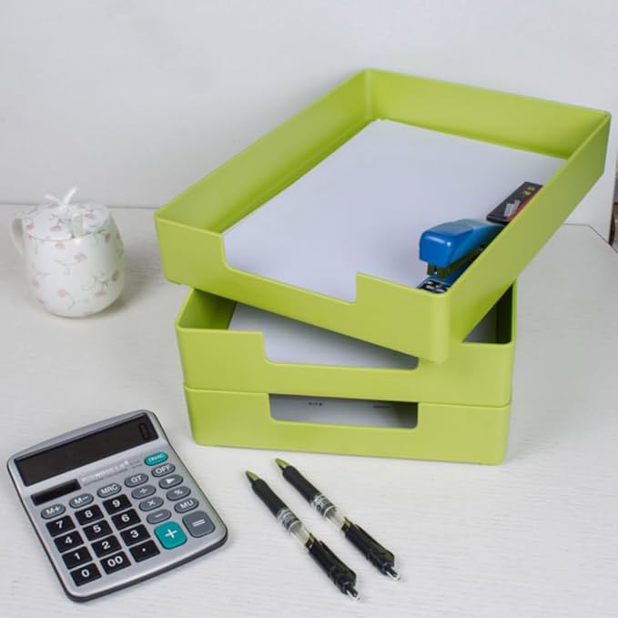 Letter-Size Tray, 2 PCS A4 Plastic Stackable Paper Tray, Desk Drawer Organizer for Office, School, Home Storage (2X Green)