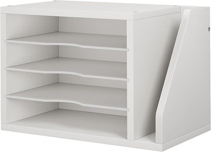 Creso hom Mail Sorter, File Organizer Desktop, Wood Desk Organizer with 3 Adjustable Shelves, Mail Holder for Office, Home, Letter Sorter File Holders for Envelopes, Mail Supplies Magazines, White