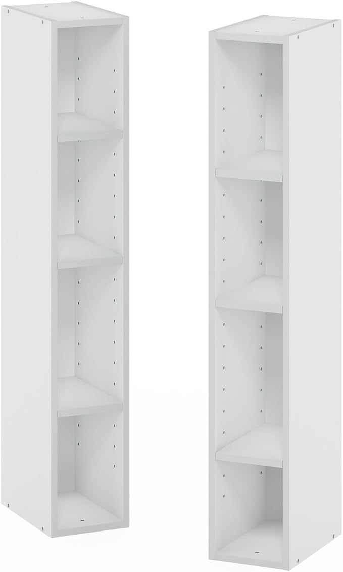 Furinno Fulda Book Shelf, 8-Tier Bookshelf, Bookcase with Space Saving Storage Shelf, 9.2 x 5.9 x 70.9, for Living Room, Bedroom, Home Office, White